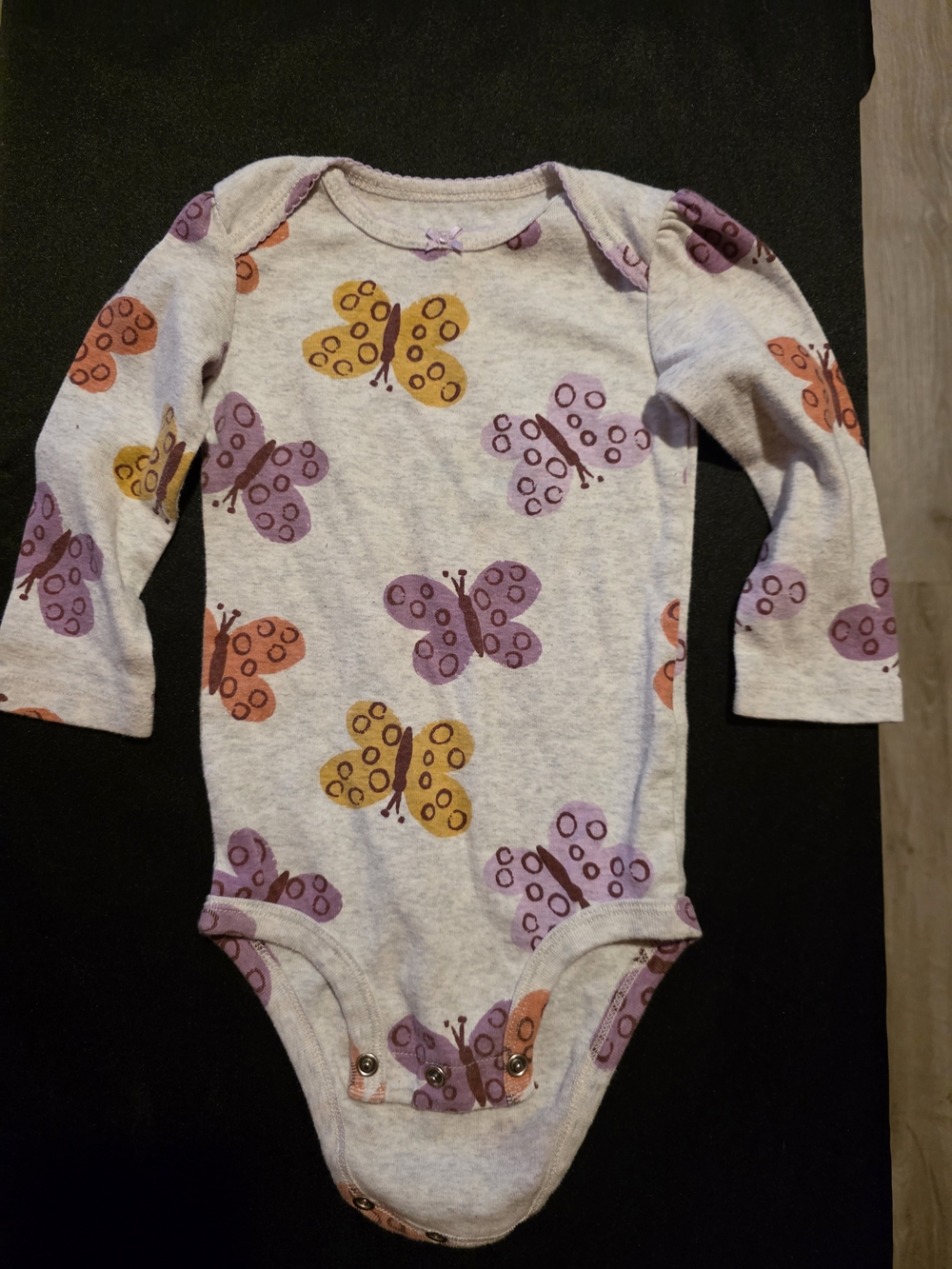 Carter's Cream Long-Sleeve Butterfly Bodysuit with Purple, Yellow, Orange Print